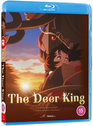 Blu-ray cover for animated film "The Deer King" featuring a boy and warrior.