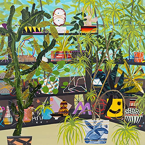 CD cover art: brightly colored, surreal indoor jungle scene.