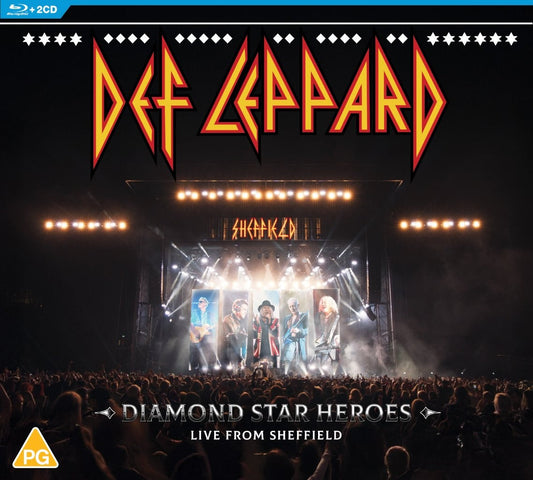 Def Leppard live concert Blu-ray cover with band performing on stage.