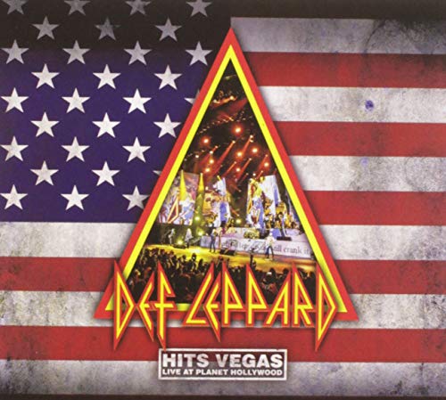 Def Leppard “Hits Vegas” CD cover with American flag and concert scene.