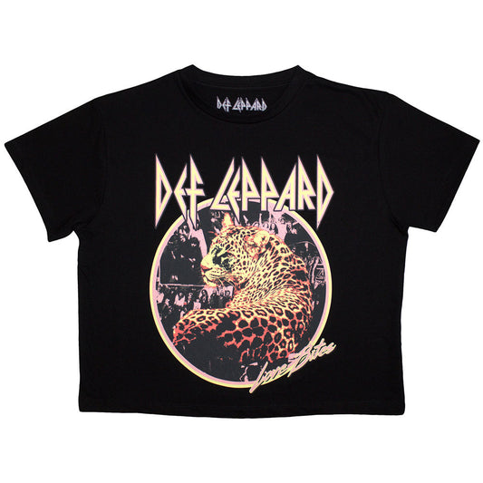 Black crop top with Def Leppard's "Love Bites" album art, size X-Small.