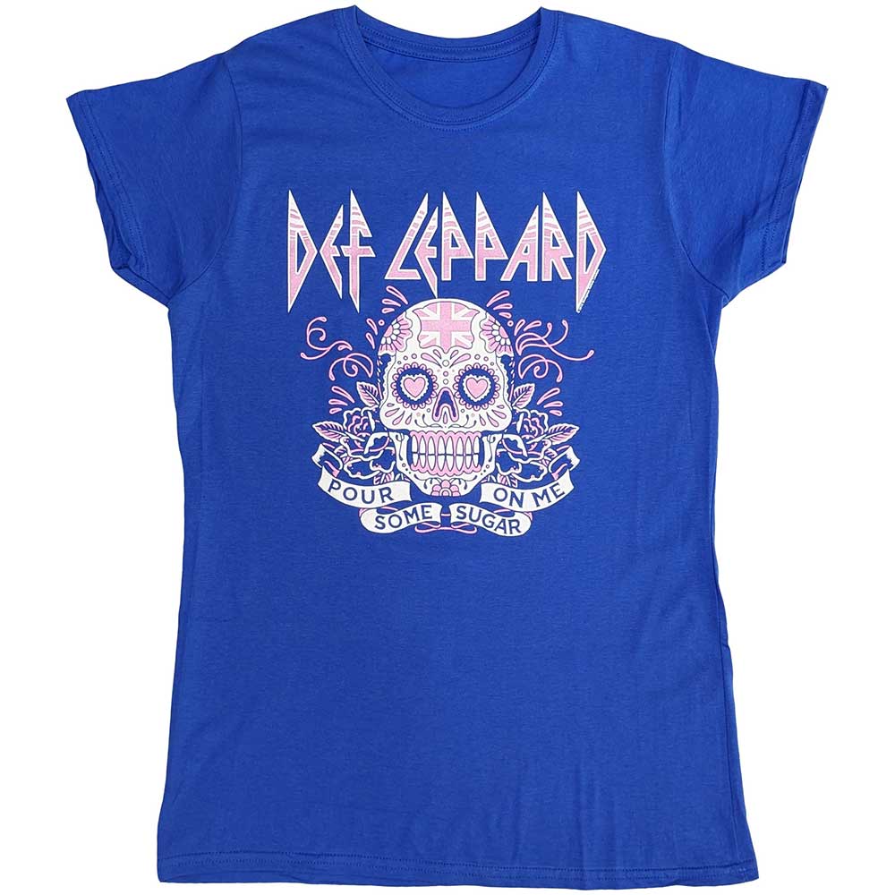 Black ladies' t-shirt with Def Leppard skull tour design, size large.