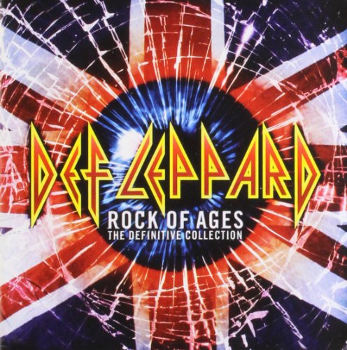 Def Leppard “Rock Of Ages” album cover with a shattered Union Jack background.