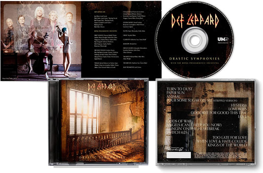 "CD case with disc and booklet, featuring Def Leppard and Royal Philharmonic Orchestra artwork."