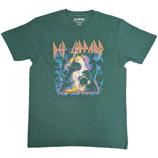 Black unisex t-shirt featuring the iconic blue and white Def Leppard Hysteria album cover.