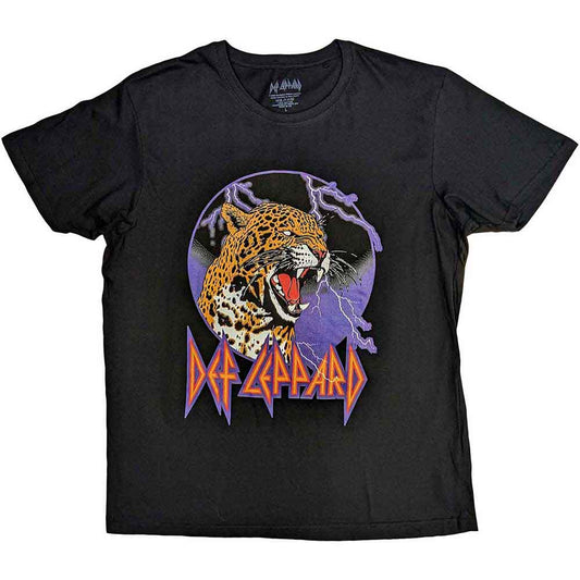 Black unisex t-shirt featuring a graphic of a leopard surrounded by yellow lightning bolts.