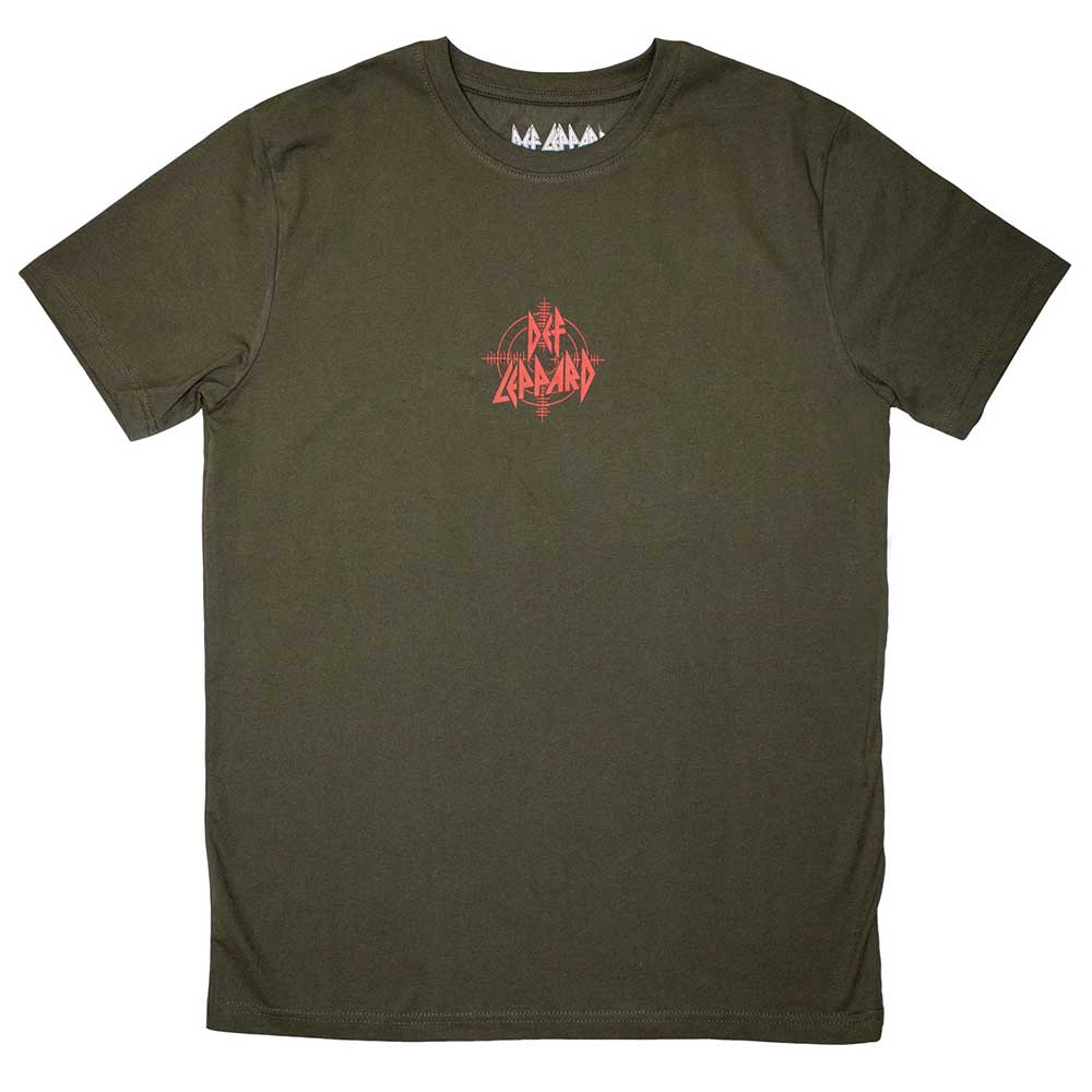 Black unisex t-shirt featuring the Def Leppard band name above a small target logo.