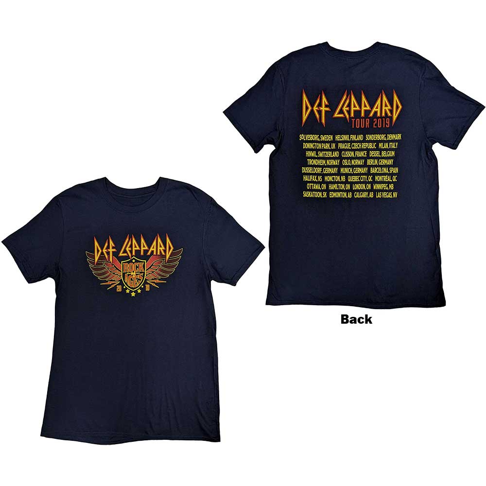 Black Def Leppard tour t-shirt, large size, back print from 2019 Rock Of Ages tour.