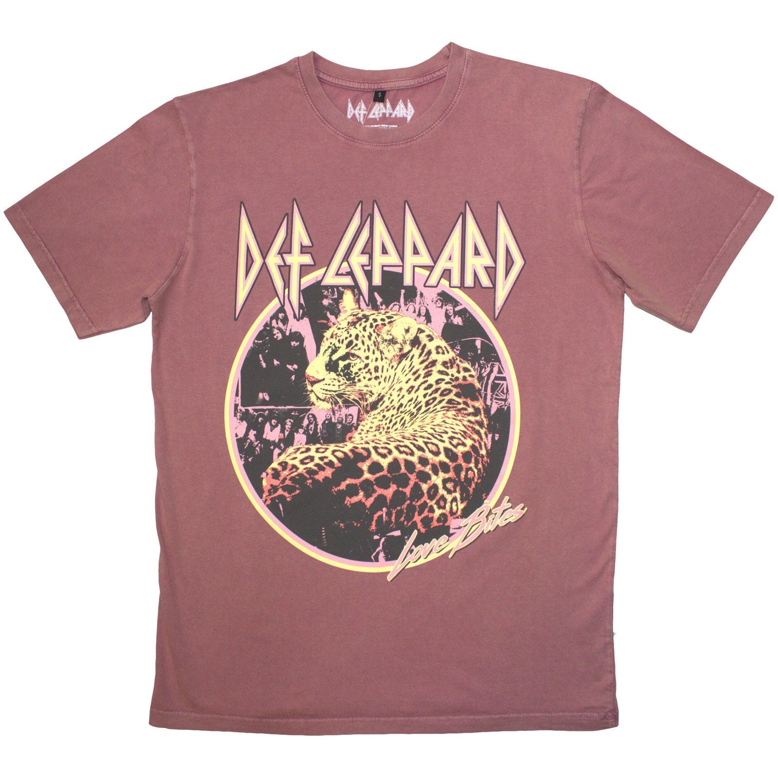 Distressed, stone-wash t-shirt featuring Def Leppard’s “Love Bites” design, size X-Large.