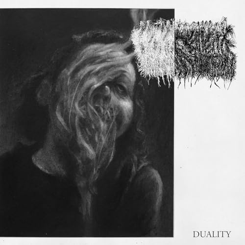 Black and white album cover featuring a distressed face and textures.