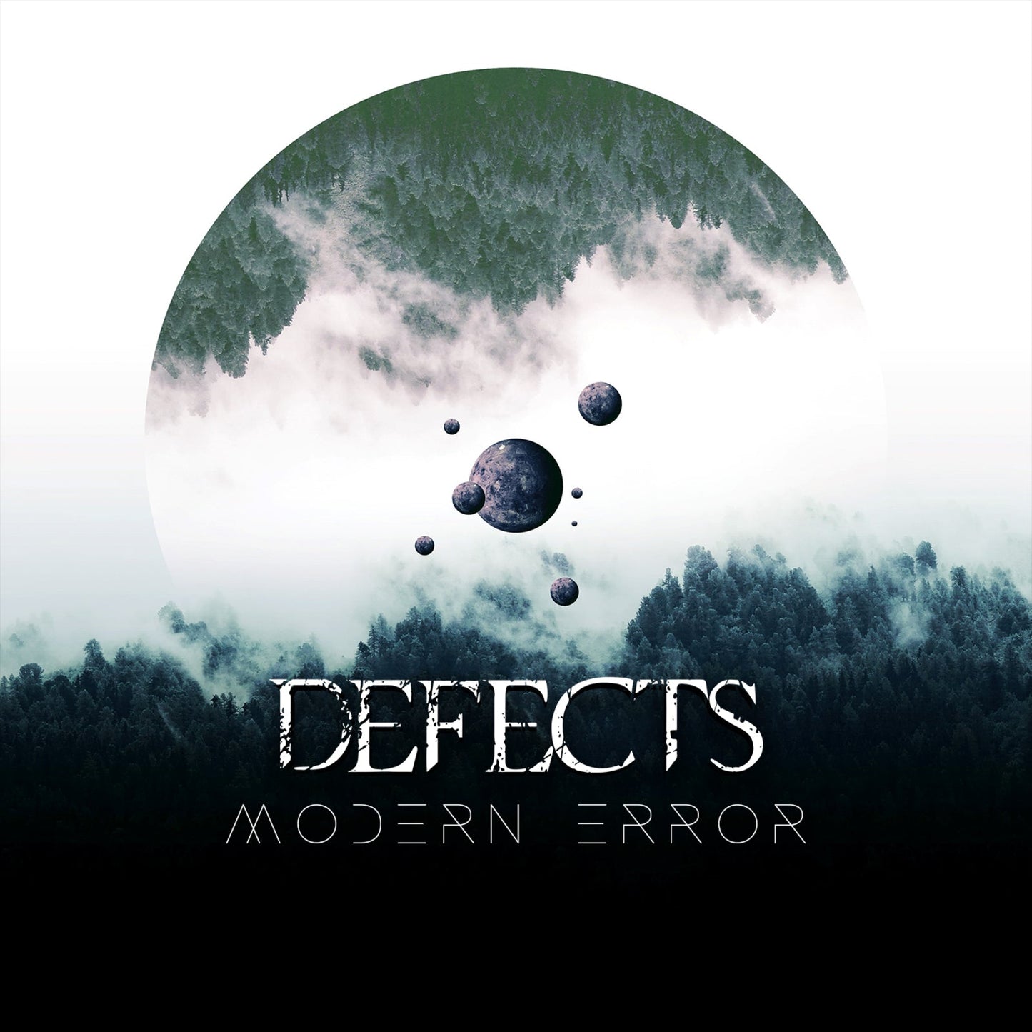 CD cover for "Defects - Modern Error" with forest and planets.