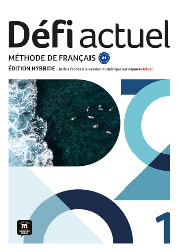 French textbook cover with wave image, abstract shapes, and level "A1".