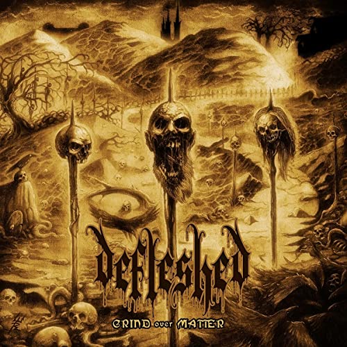 Dark, sepia-toned album cover with skulls, a castle, and band logo "Defleshed".