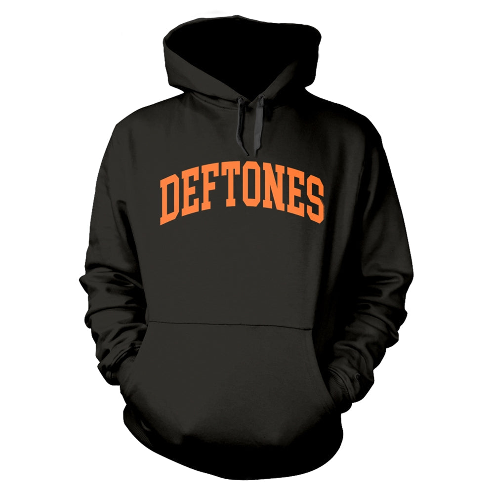 Black hoodie with orange “DEFTONES” text across the chest.