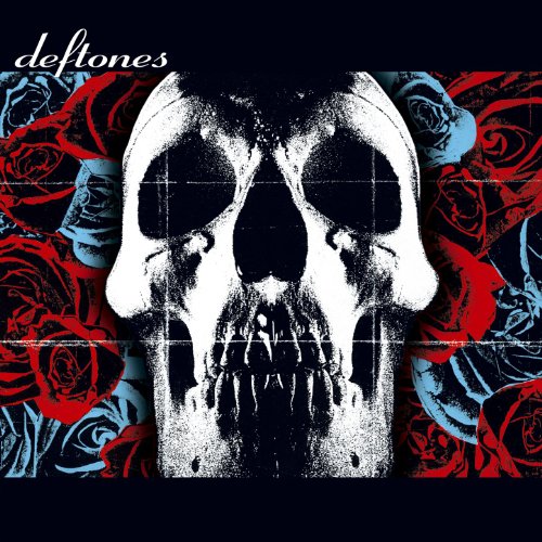 Deftones album cover: white skull with red and blue roses background.