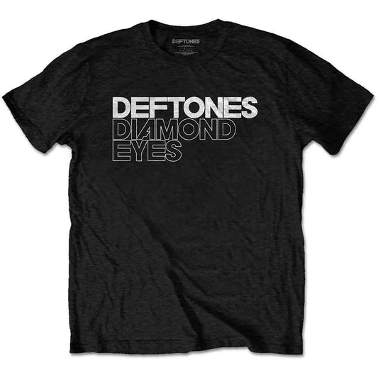 Black Deftones t-shirt with white “Diamond Eyes” band logo, worn by a man.