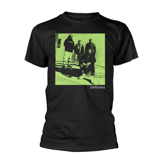 Black t-shirt with a faded green image of the band Deftones.