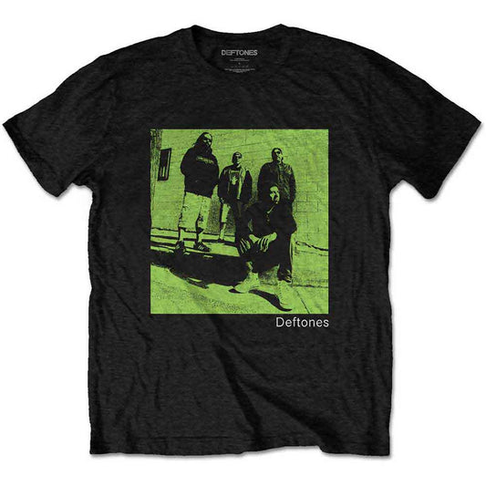 Deftones band t-shirt, large size, green photo print, unisex style.