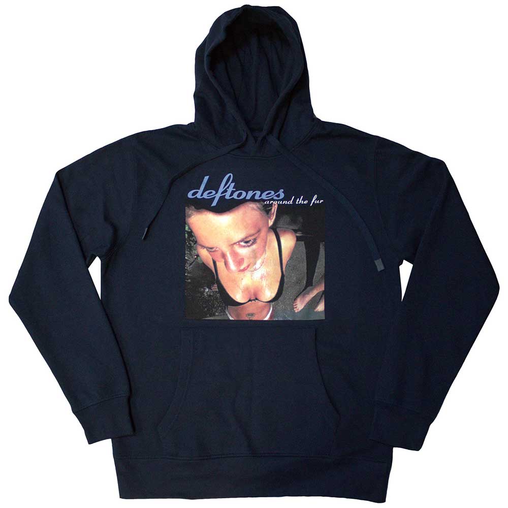 Black unisex pullover hoodie featuring the Around the Fur album cover art on front.