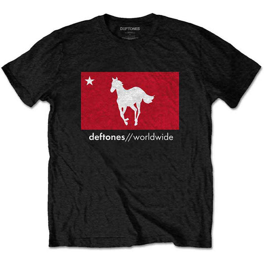 Black Deftones t-shirt with graphic of a star and pony, size XXX-Large.