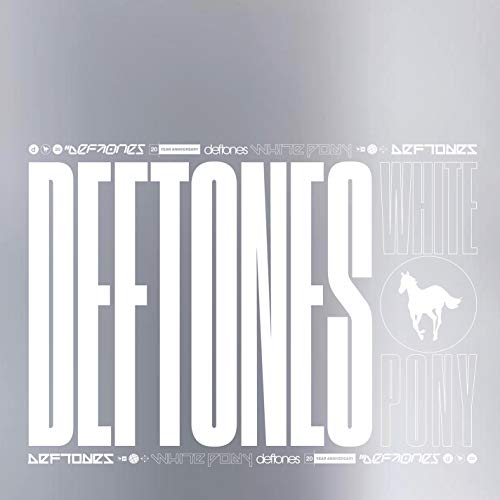 Deftones “White Pony” vinyl album cover: white text and a white horse image.