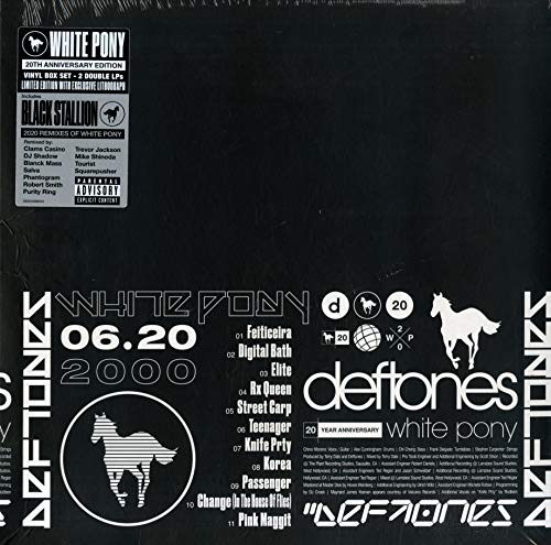 Black vinyl record cover with white text, tracklist, and horse logo graphics.