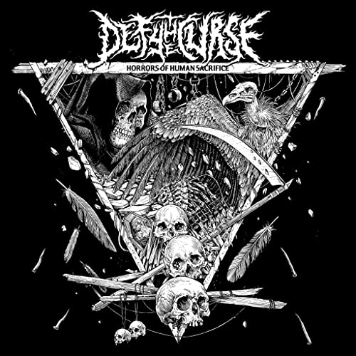 Black and white album cover with skulls, birds, and a scythe.