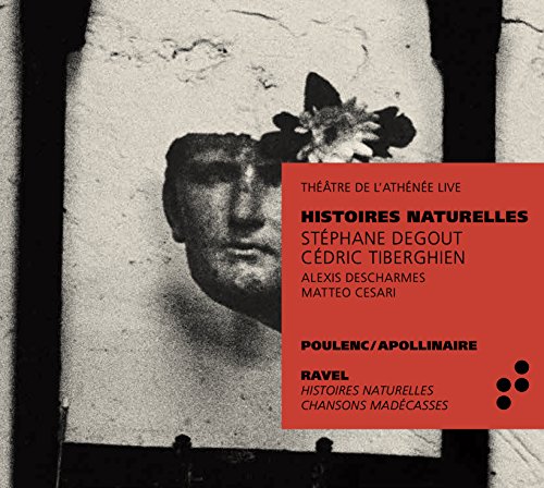 "CD cover with black and white image and red text overlay."