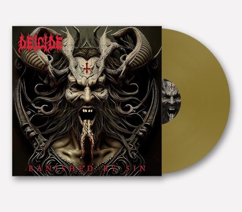 Deicide "Banished By Sin" vinyl record with demonic album art.