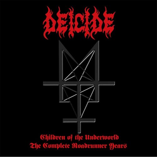 Deicide album cover: red logo, inverted pentagram, black background.