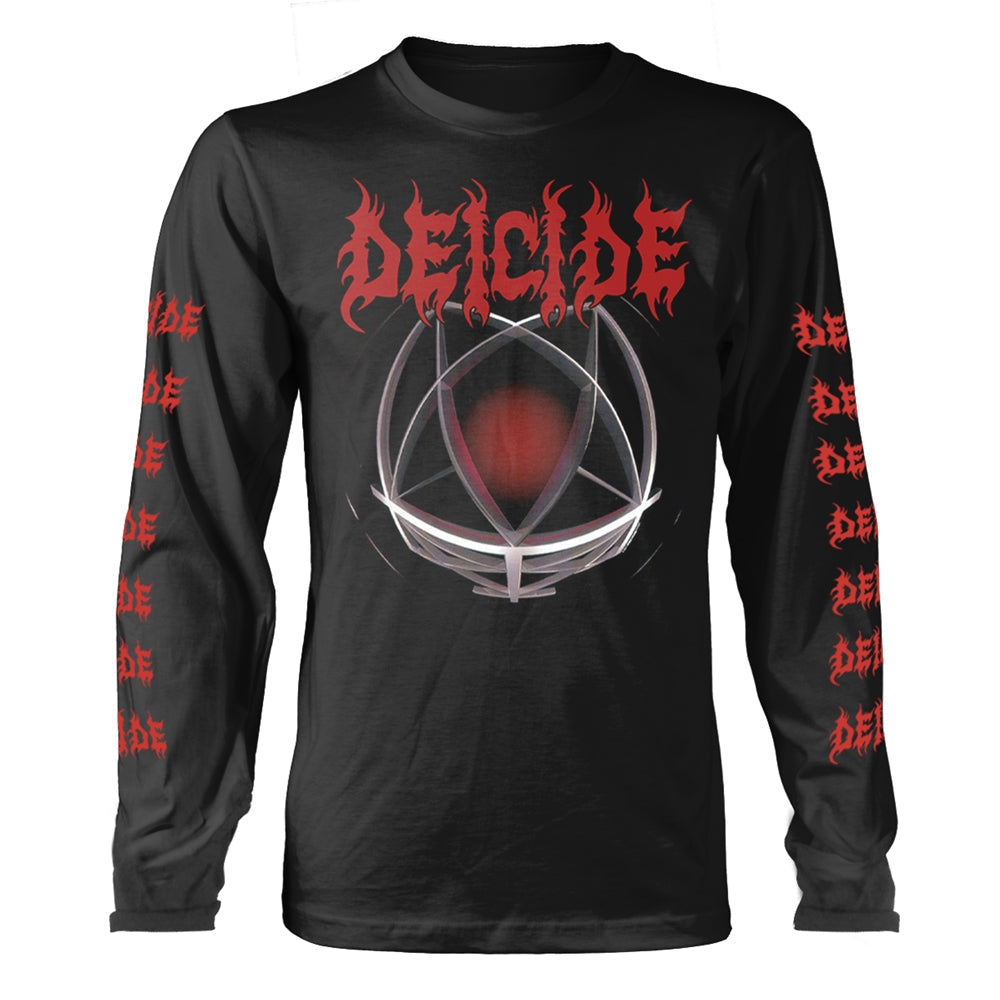 Black long-sleeve shirt with red "DEICIDE" logo and pentagram design.