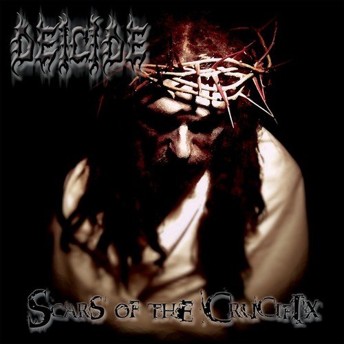 Deicide album cover: man with crown of thorns, dark, gothic art style.
