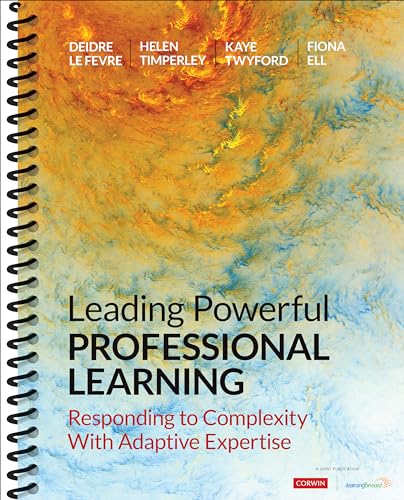 Spiral-bound book cover with abstract orange and yellow design, titled "Leading Powerful Professional Learning".