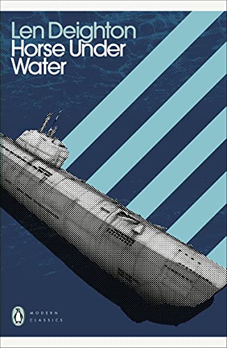 Book cover: a grey submarine against a blue and dark blue striped background.