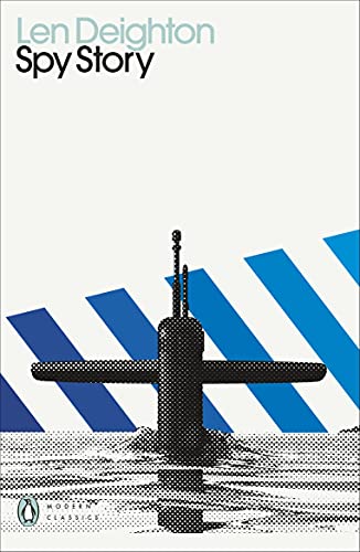 Book cover: “Spy Story” with a submarine illustration and blue stripes.