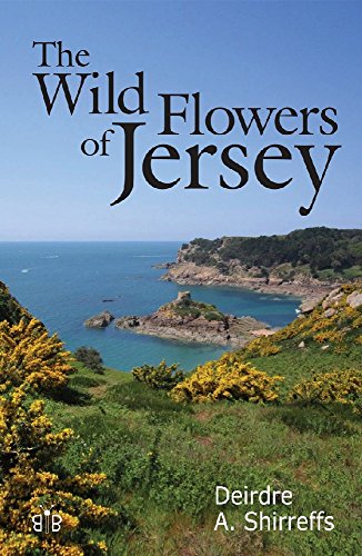 Book cover: “The Wild Flowers of Jersey” with coastal landscape.