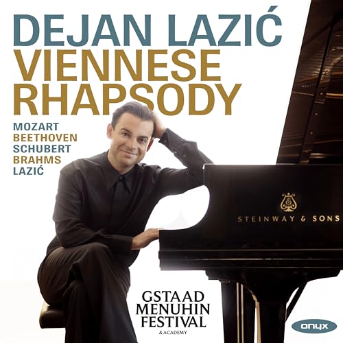 Dejan Lazic portrait with a Steinway piano, CD cover for Viennese Rhapsody.