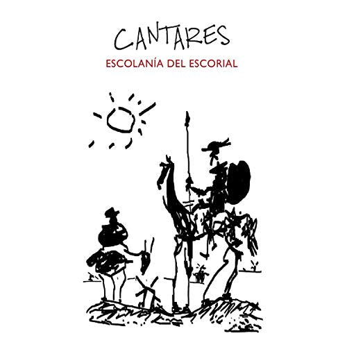 Black and white sketch of two mounted figures with a sun above.
