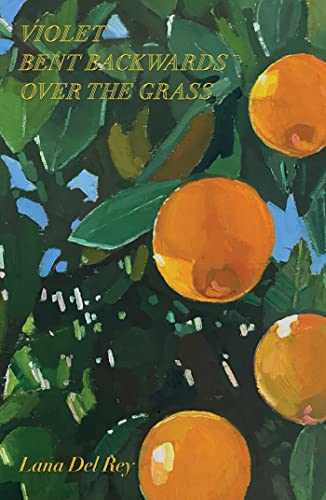 Book cover with painted oranges and green foliage, title "Violet Bent Backwards".
