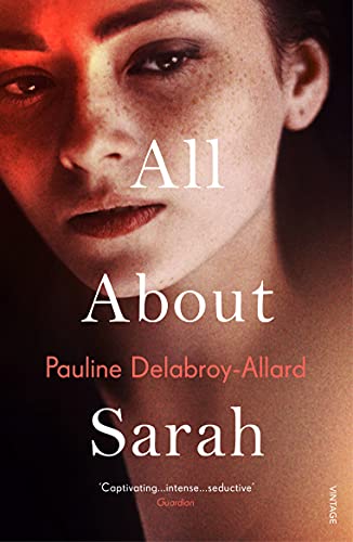Book cover: close-up portrait of a woman with the title "All About Sarah".