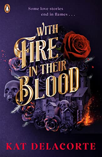 Book cover: dark floral design with skulls, flames, and gold lettering.