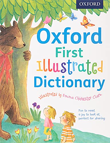Cover of "Oxford First Illustrated Dictionary" with bear and children.