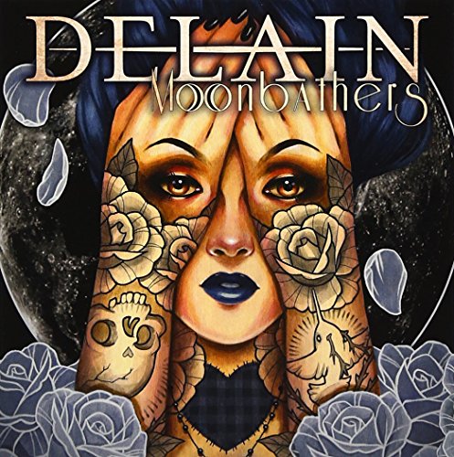 Album cover: painted woman with floral and skull tattoos, moon background.