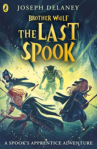 Book cover for “Brother Wulf The Last Spook” featuring young figures with staffs.