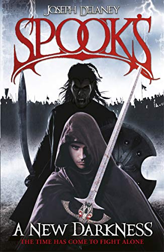 Book cover featuring a hooded figure holding a sword before a dark, fanged creature.