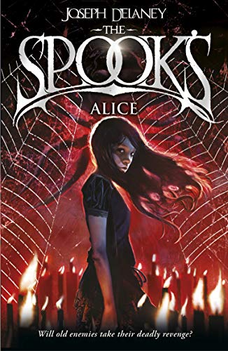 Book cover showing a girl standing before a spiderweb against a red candlelit background.