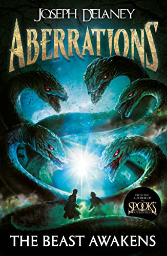 Book cover showing two figures facing a multi-headed serpent creature with glowing red eyes.