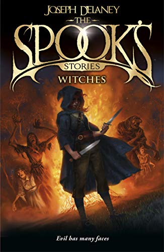 Book cover: hooded figure with a knife, witches in a fiery background.