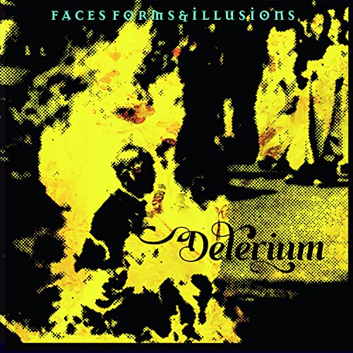 Album cover with yellow and black halftone graphic of figures and the text Delerium.