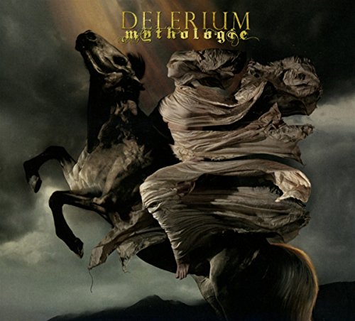 Mummy-like figure on a rearing horse, with the title "Delerium Mythologie" above.